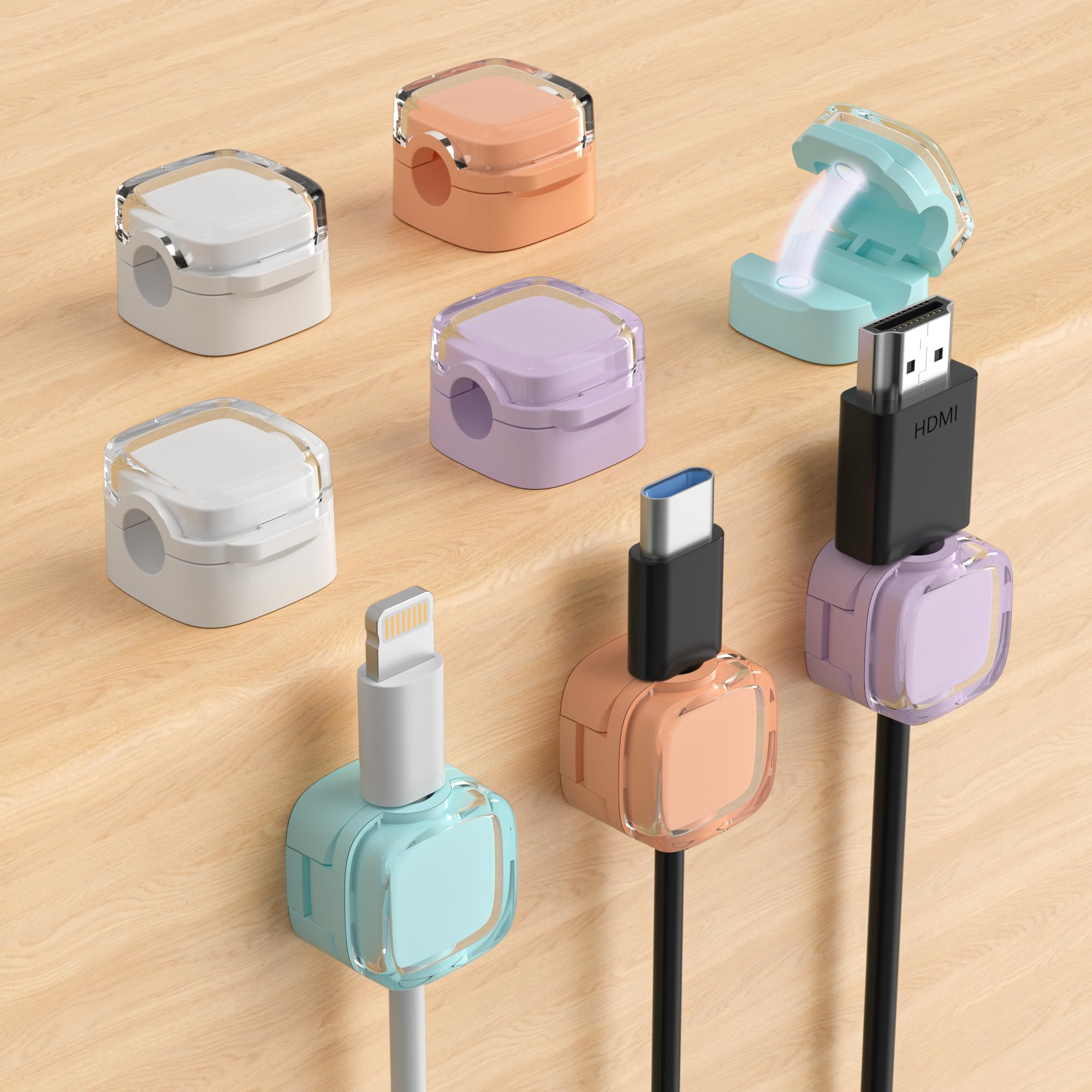 8 Pack Magnetic Cable Clips, Adjustable Cord Holder For Under Desk Cable Management, Adhesive Charger Wire Organizer Keeper For